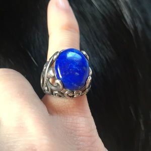 Lapis stone silver statement ring